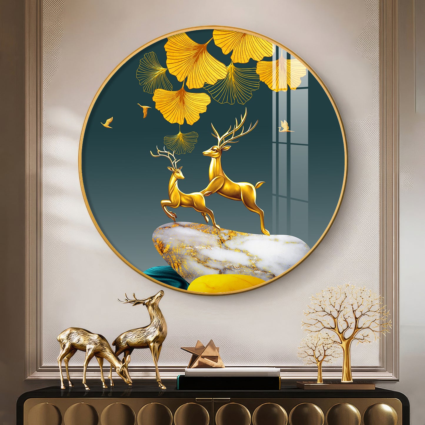 Dancing Antlers Premium Acrylic Round Wall Art