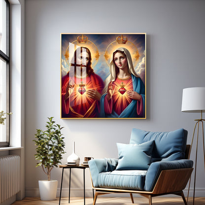 Sacred Heart of Jesus and Mary Premium Acrylic Square Wall Art