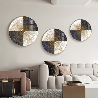 Spiral Line In Golden Premium Acrylic Round Wall Art (Set of 3)