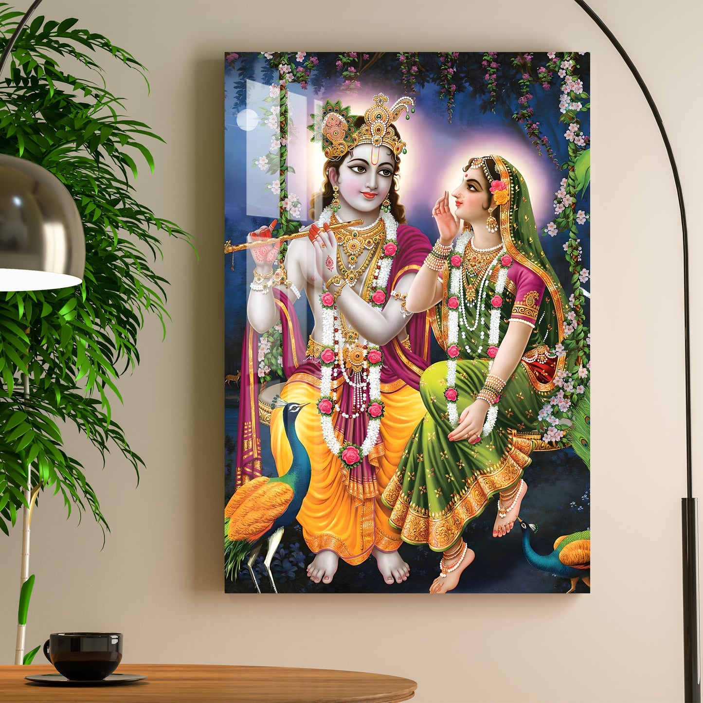 Radha Krishna with Peacock Acrylic Wall Art