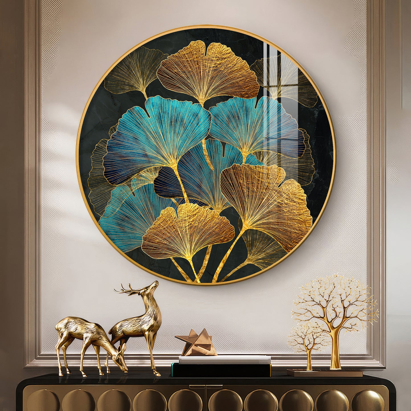 Azure Leaf Premium Acrylic Round Wall Art