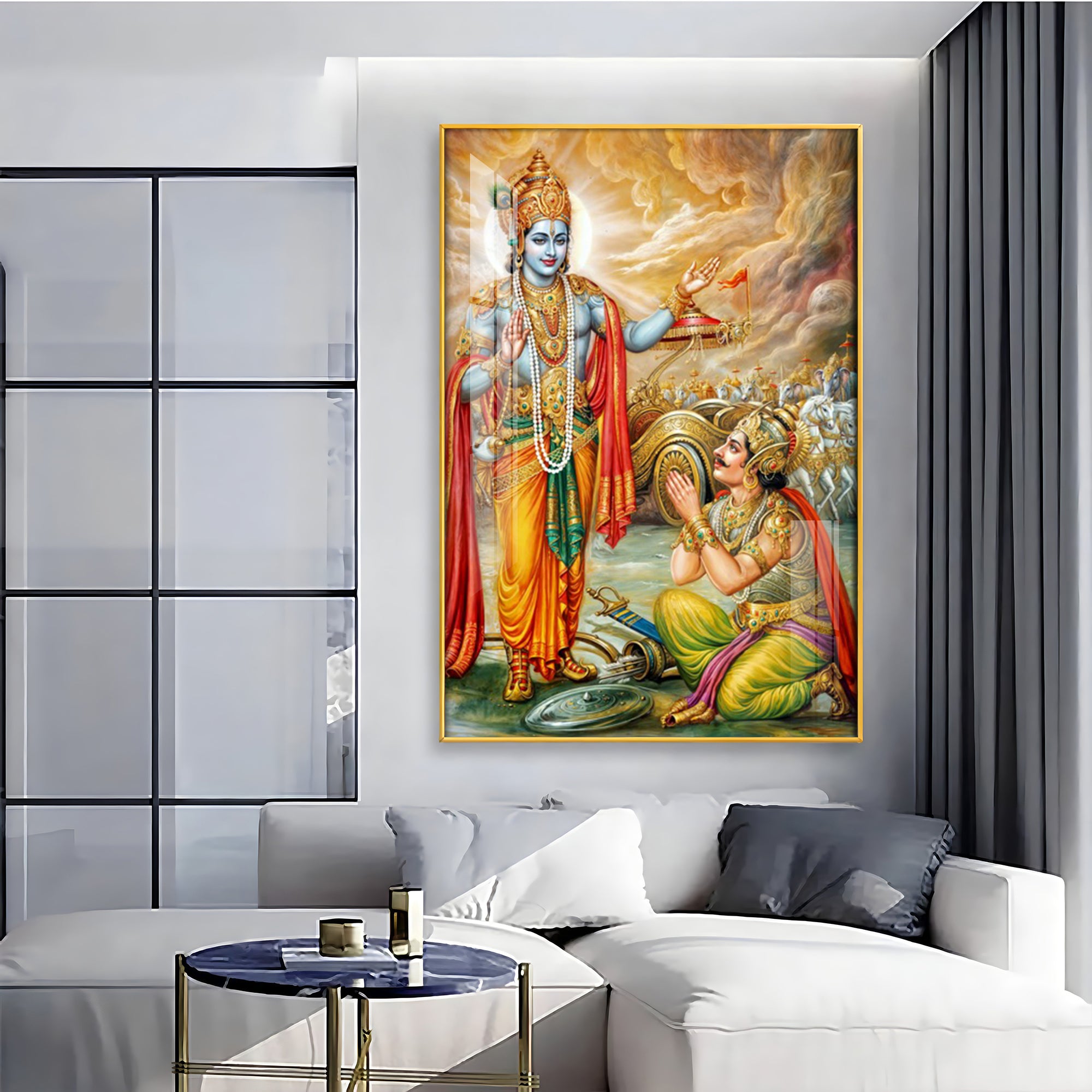 Lord Krishna & Arjuna Premium Acrylic Vertical Wall Art