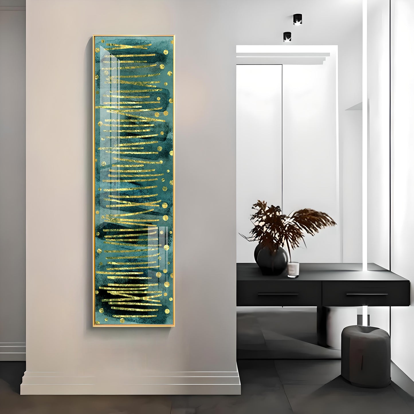 Gold Stripes & Dots Design Premium Acrylic Vertical Wall Art