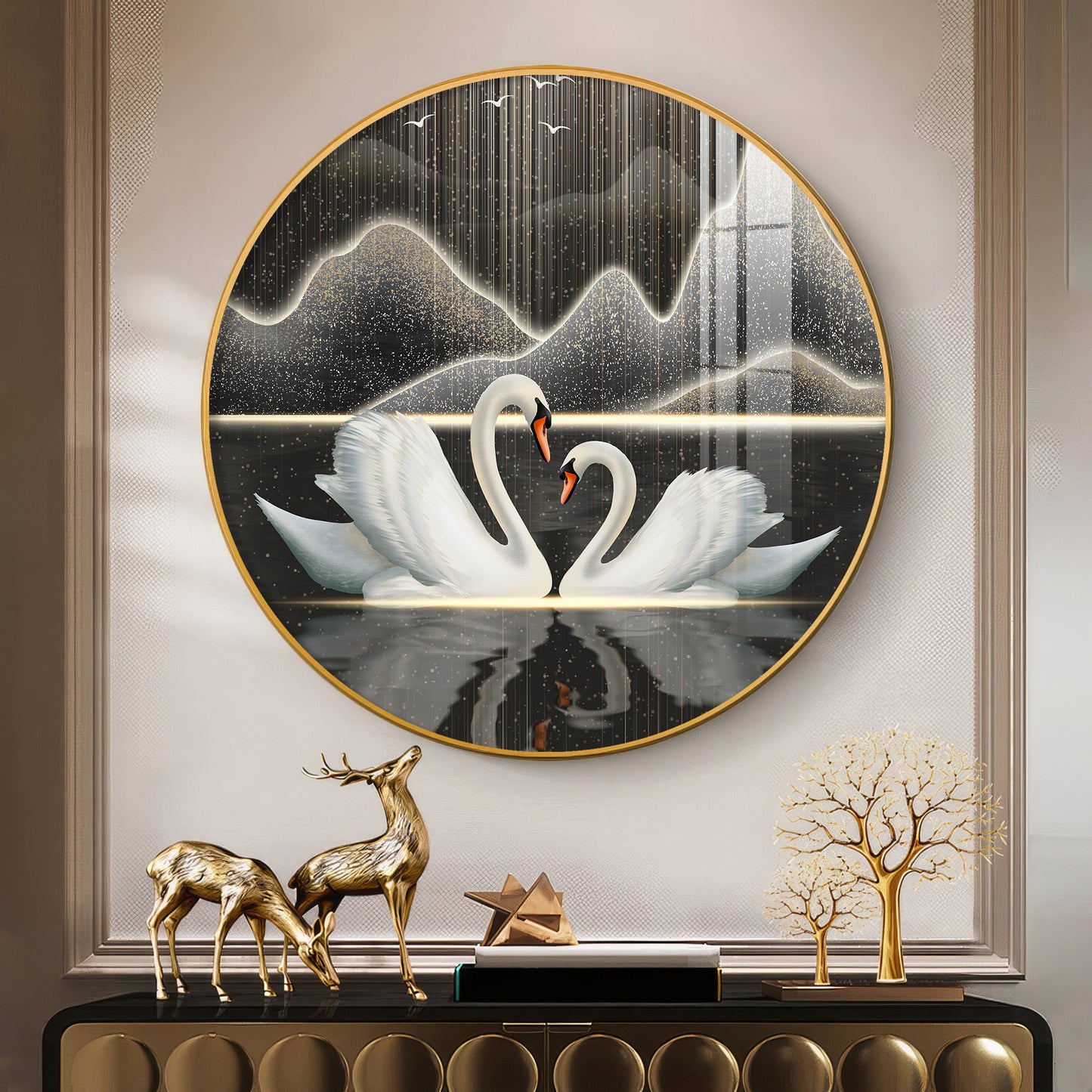 Swans in Serenity Premium Acrylic Round Wall Art