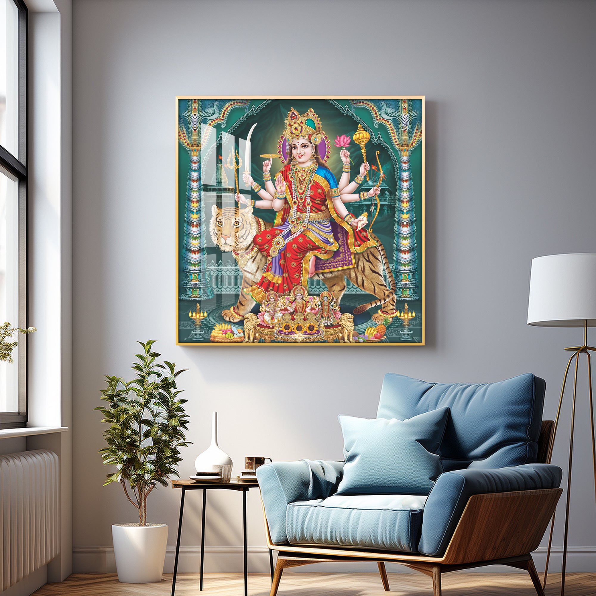 Goddess Durga Maa Radiance Premium Acrylic Square Wall Art