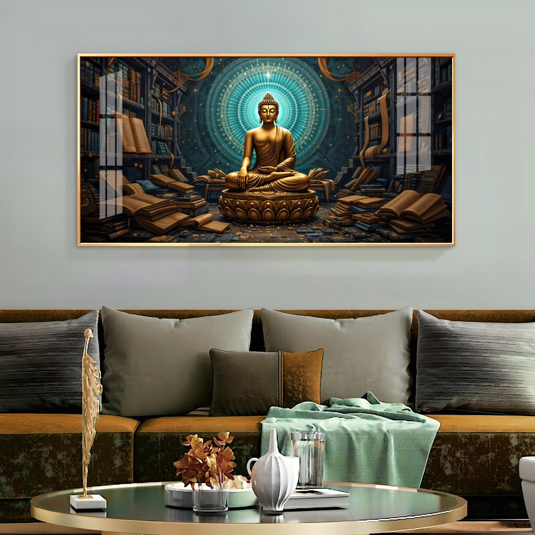 Golden Peaceful Presence Of Buddha Premium Acrylic Horizontal Wall Art