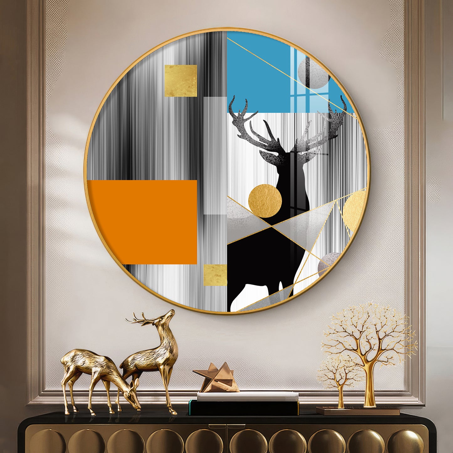 Circular Deer Premium Acrylic Round Wall Art