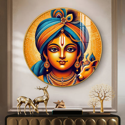 Lord Krishna Abstract Premium Acrylic Round Wall Art
