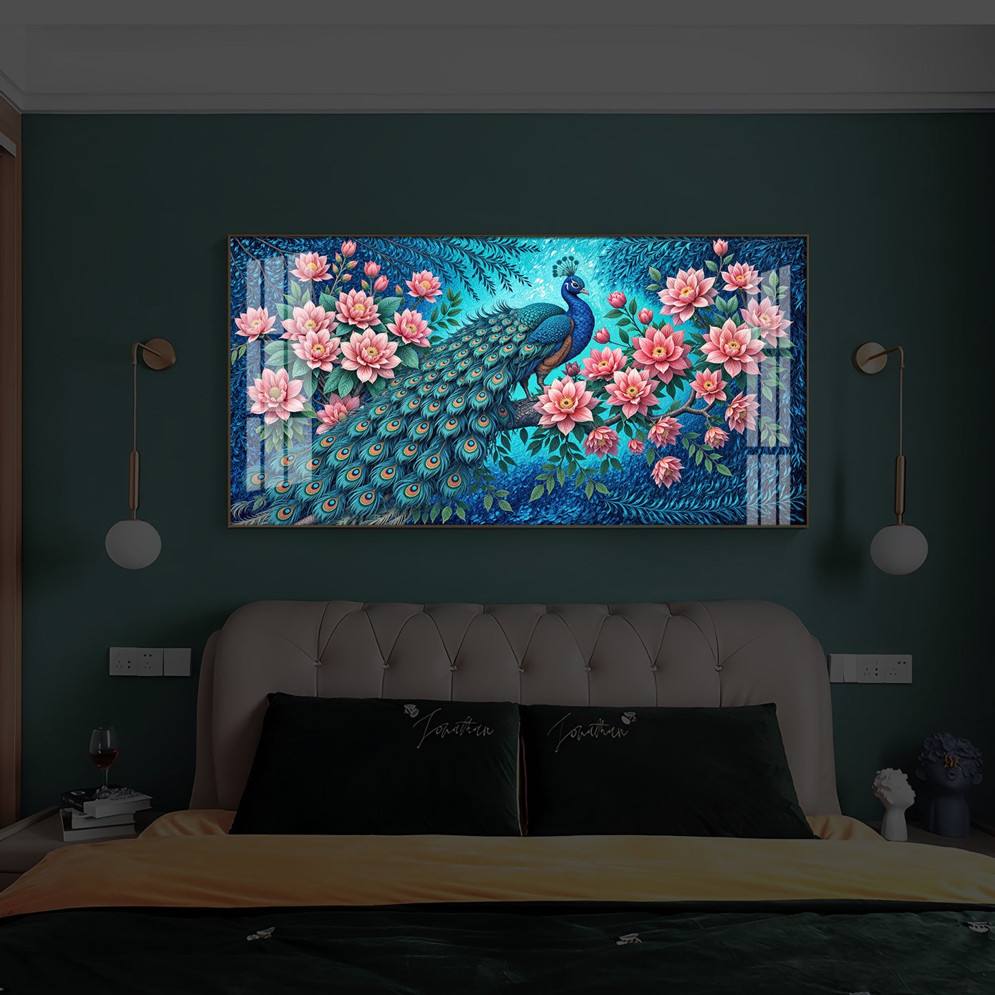 Majestic Peacock Modern Luxury Backlight Horizontal Wall Art