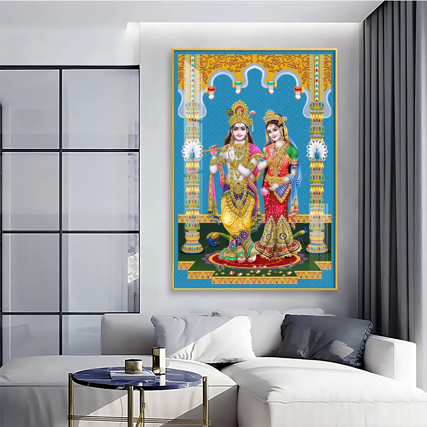 Divine Radha and Krishna Premium Acrylic Vertical Wall Art