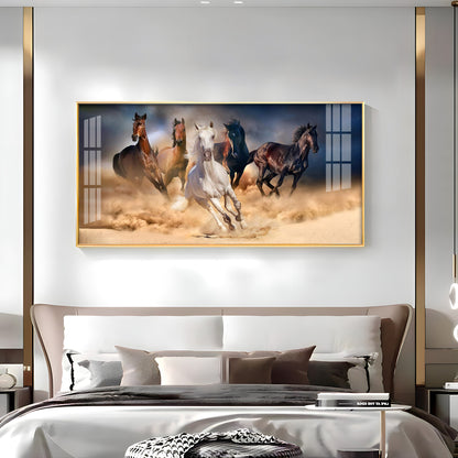 Lucky Running Vastu Horses Premium Acrylic Horizontal Wall Art