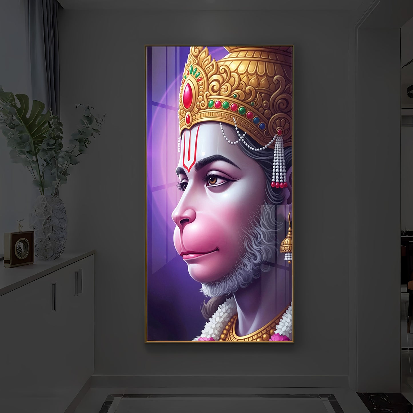 Jai Shri Hanuman Modern Luxury Backlight Vertical Wall Art