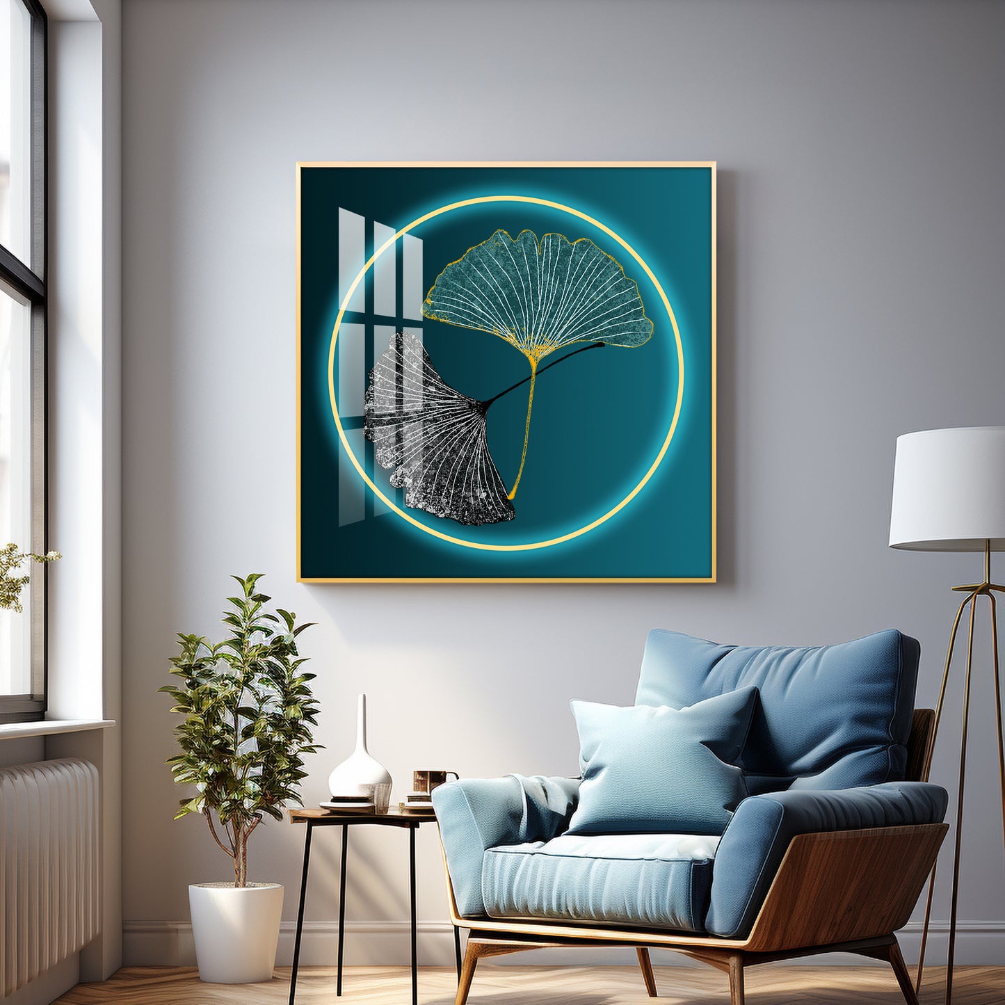 Ginkgo leaf Premium Acrylic Square Wall Art