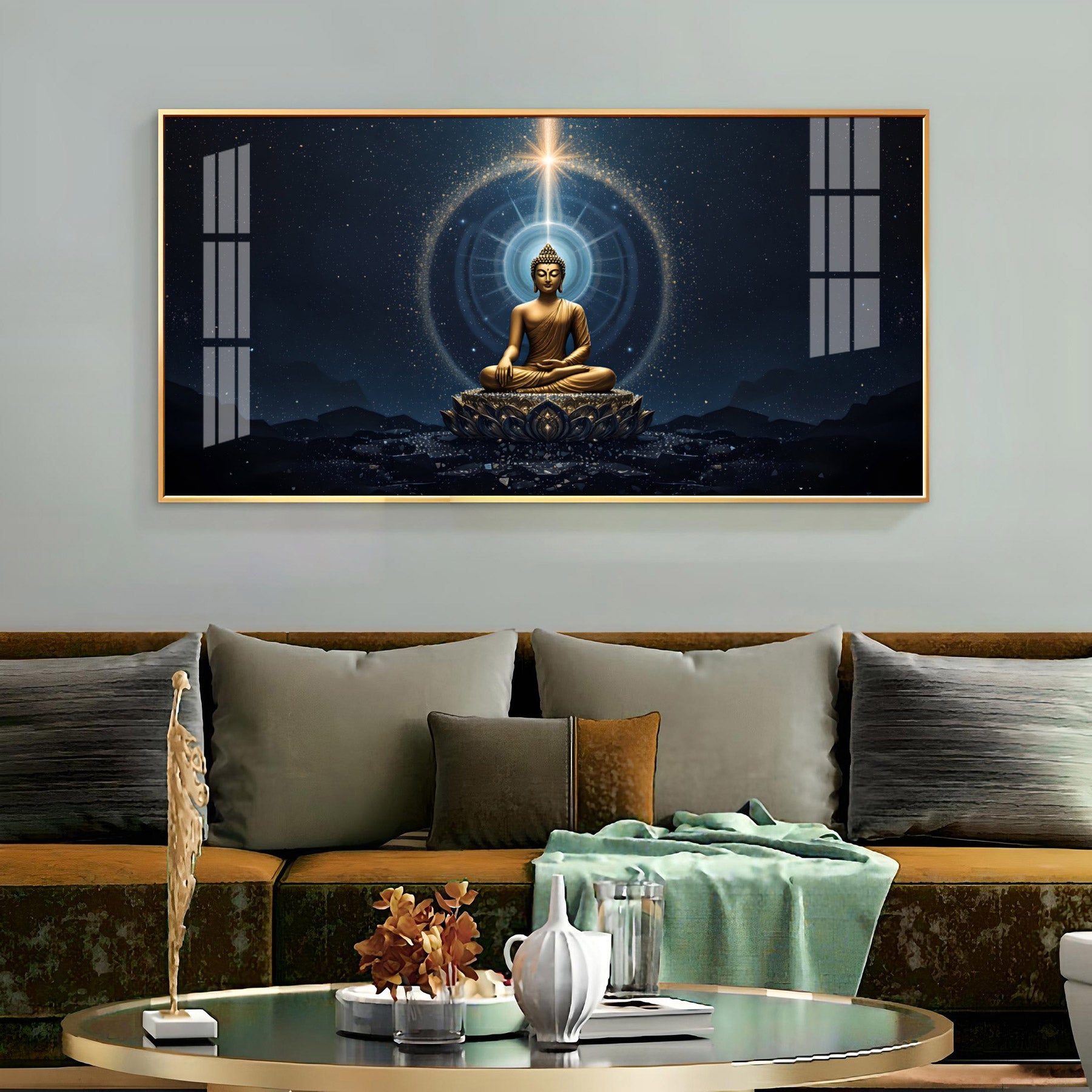 Majestic Buddha Mural Premium Acrylic Horizontal Wall Art