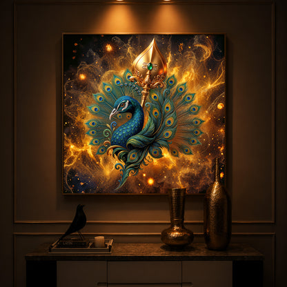 Lord Murugan’s Majestic Peacock Modern Luxury Backlight Square Wall Art