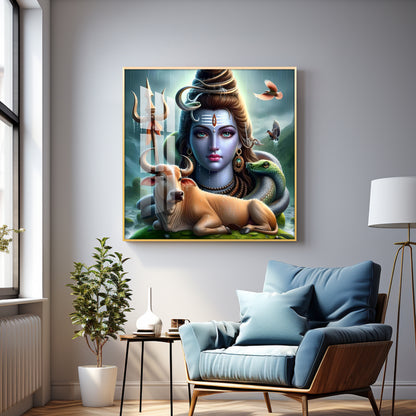 Lord Shiva Mahadev With Nandi Premium Acrylic Square Wall Art