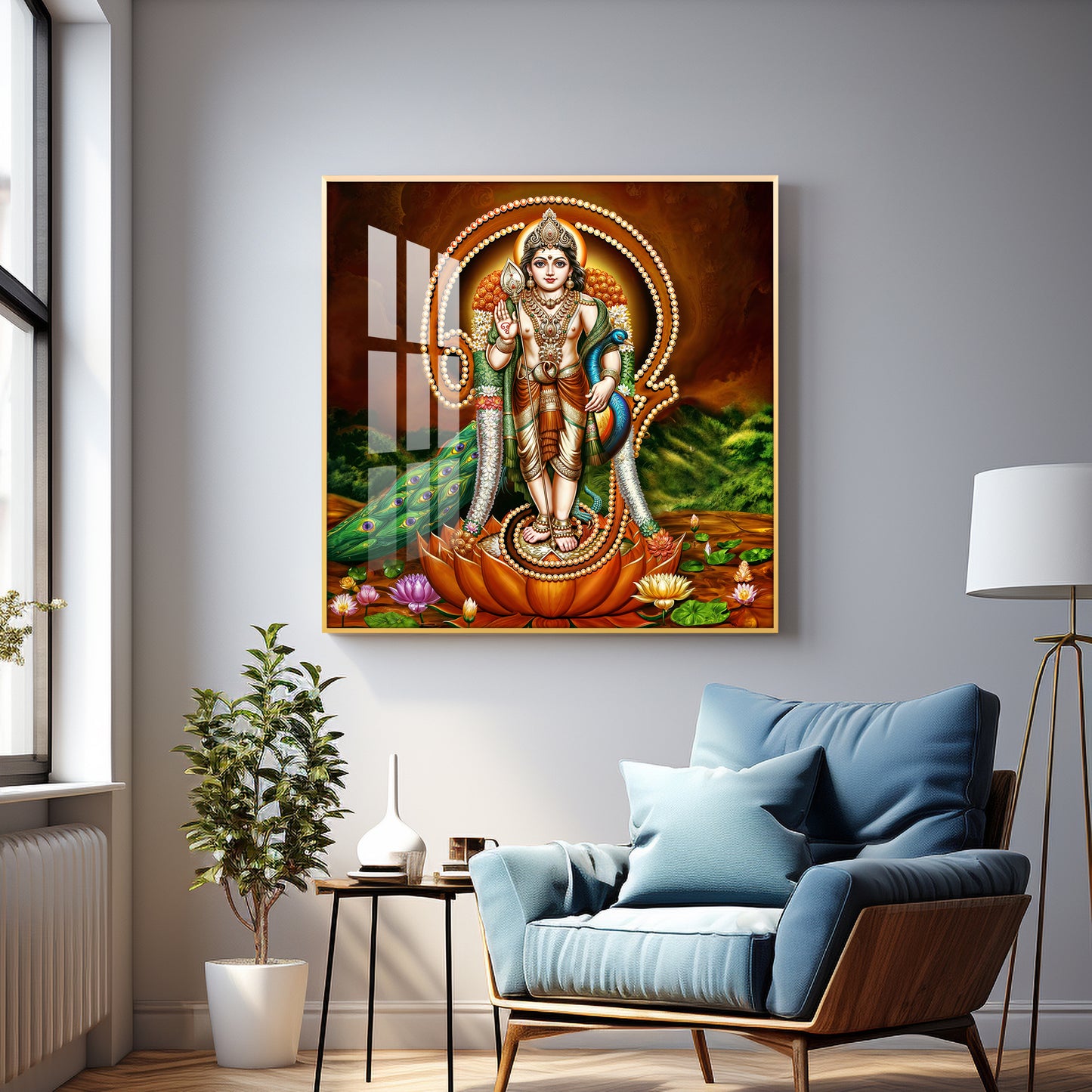 Lord Murugan Swamy Kartikey Premium Acrylic Square Wall Art