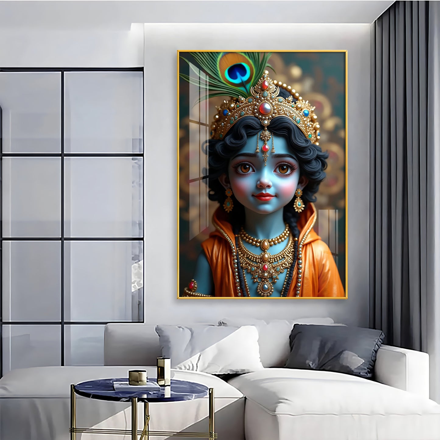 Cute Portriate Of Little Krishna Premium Acrylic Wall Art