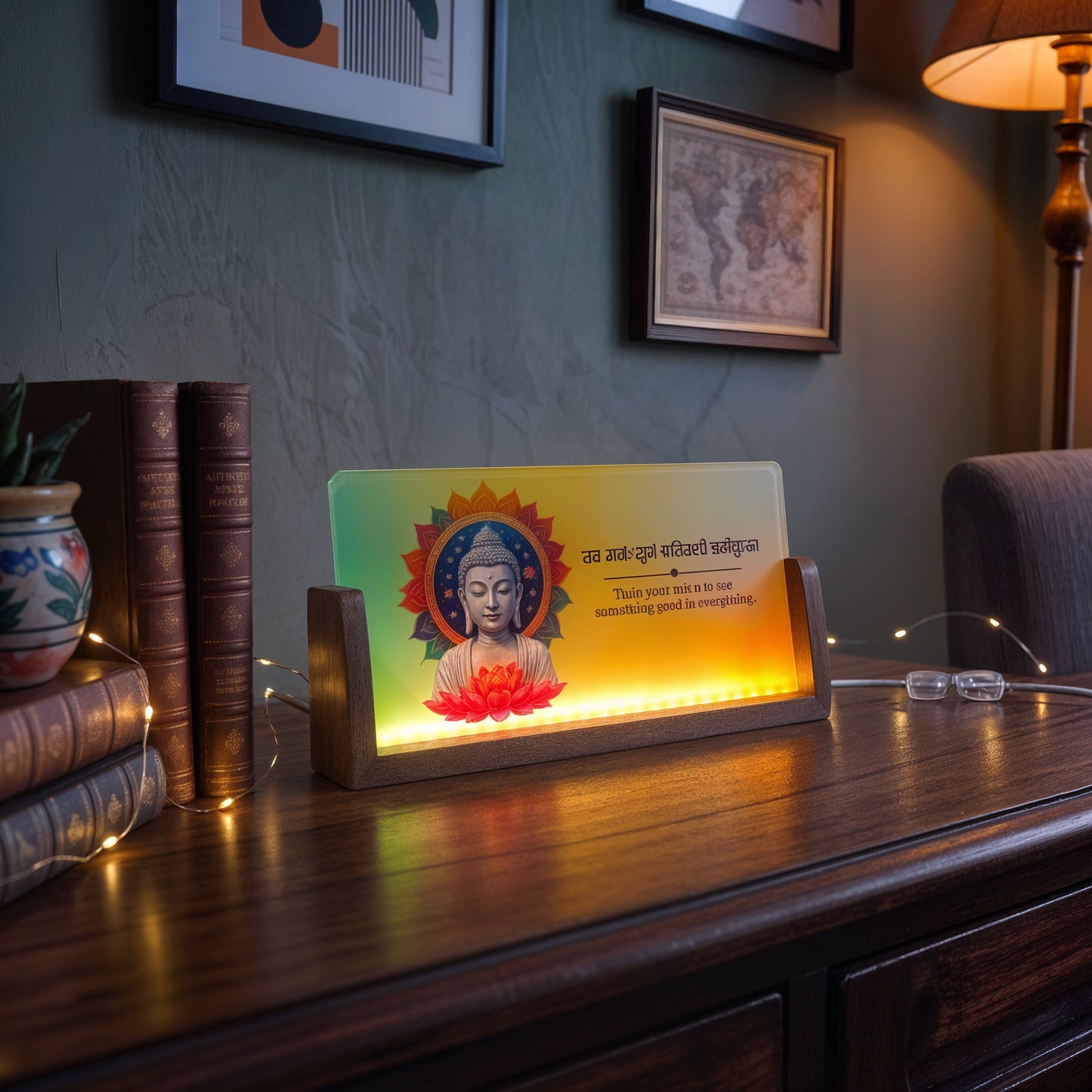 Buddha Acrylic LED Table Lamp - Wooden Stand