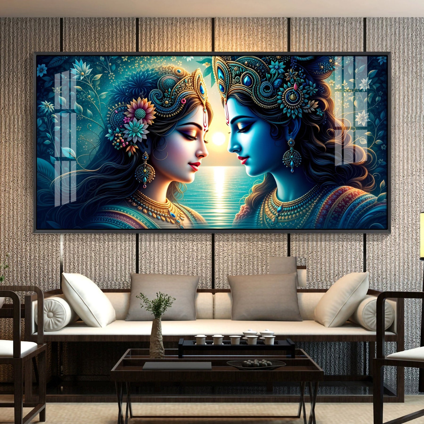 Radha Krishna Forestry Scene Premium Acrylic Horizontal Wall Art