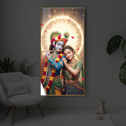 Couple Radhe Krishna Modern Luxury Backlight Vertical Wall Art