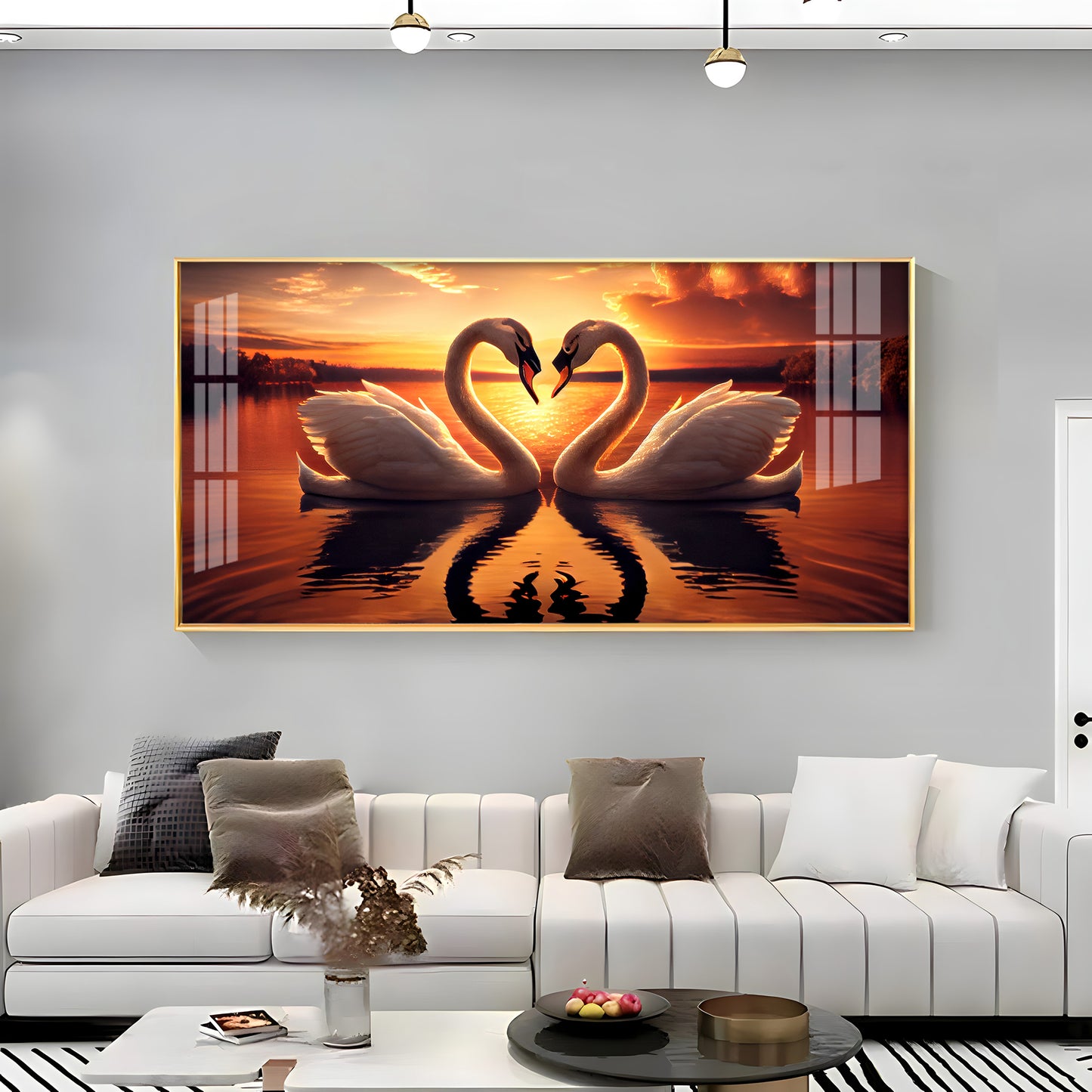 Loving Swan In Sunset Premium Acrylic Horizontal Wall Art