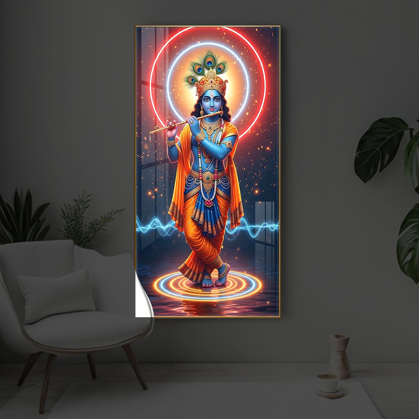 Divine Krishna Modern Luxury Backlight Vertical Wall Art