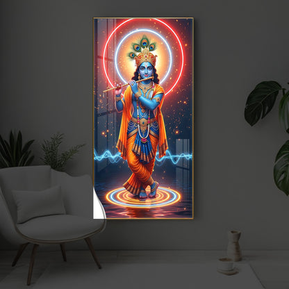 Divine Krishna Modern Luxury Backlight Vertical Wall Art
