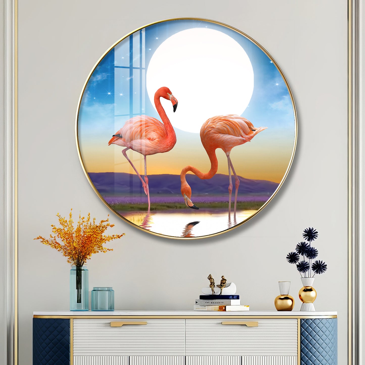 Flamingo Serenity Premium Acrylic Round Wall Art