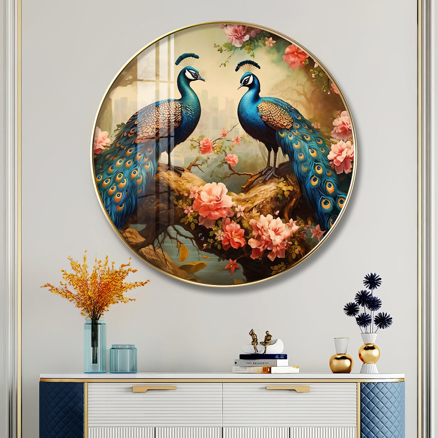 Vibrant Peacock Premium Acrylic Round Wall Art