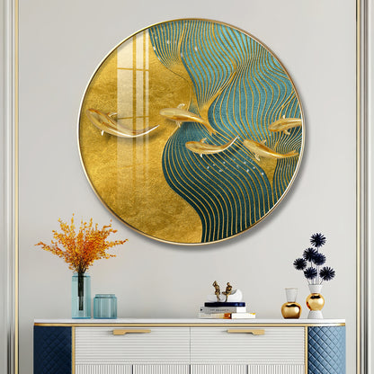 Aqua Gold Premium Acrylic Round Wall Art