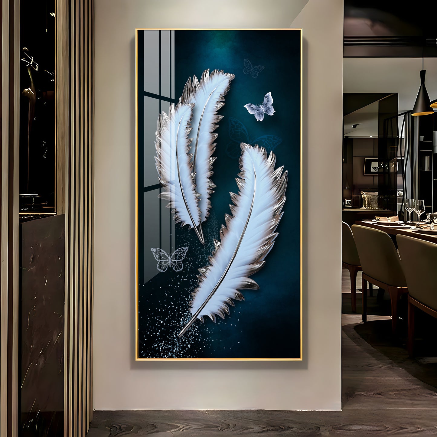 Magical Feathers With Butterfly Premium Acrylic Vertical Wall Art