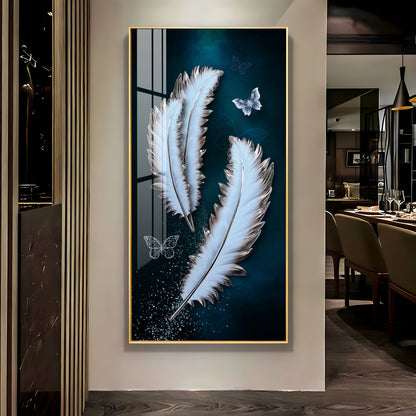 Magical Feathers With Butterfly Premium Acrylic Vertical Wall Art