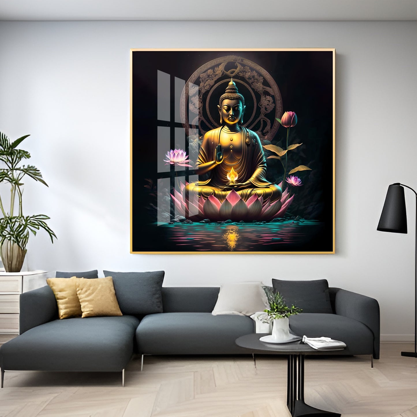 Namo Buddhay Premium Acrylic Square Wall Art