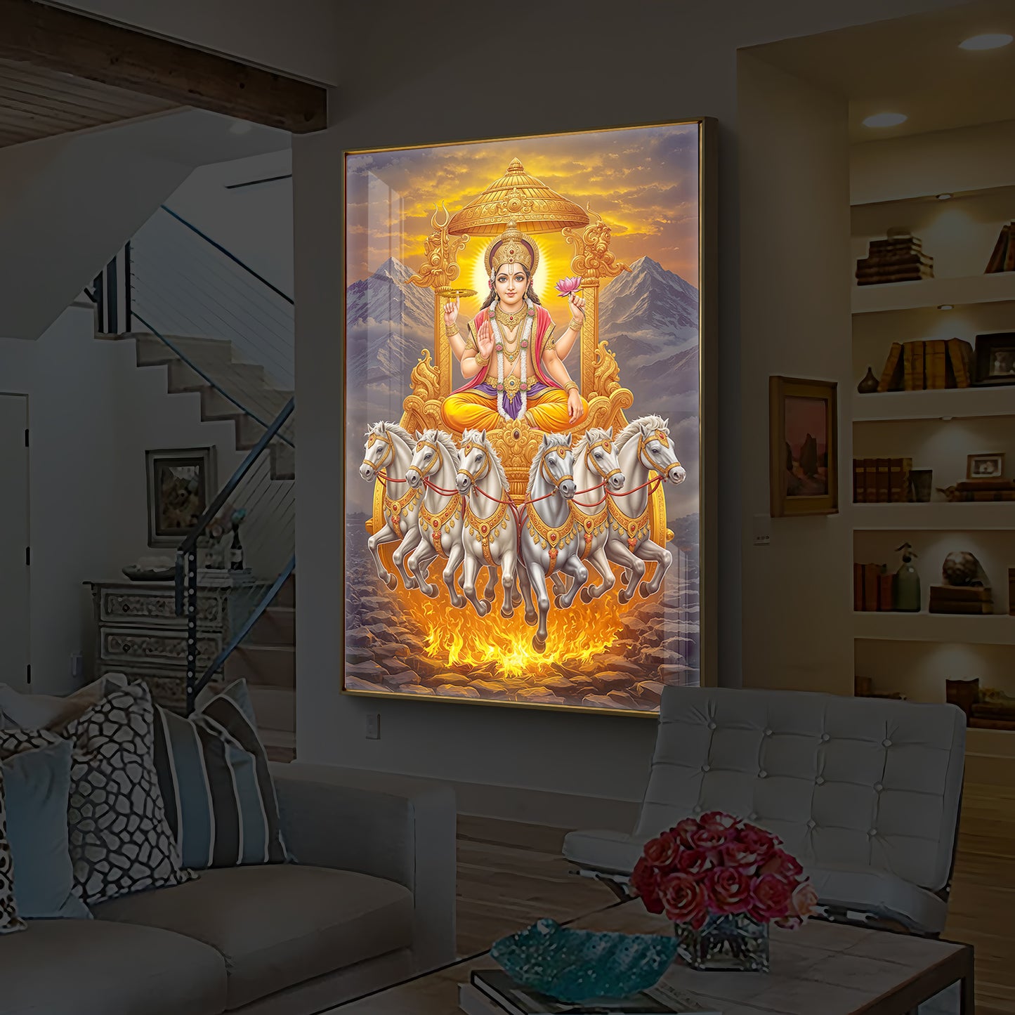 Lord Surya Dev Modern Luxury Backlight Vertical Wall Art