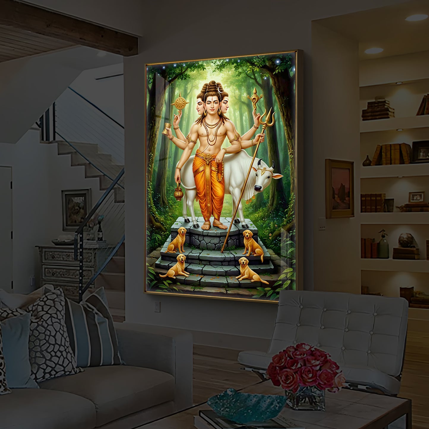 Jai Guru Dattatreya Modern Luxury Backlight Vertical Wall Art
