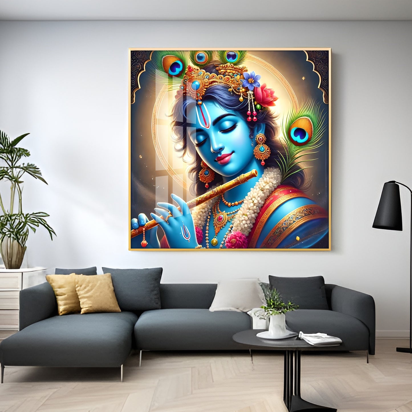 Spiritual Aura Of Krishna Premium Acrylic Square Wall Art