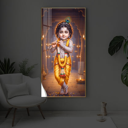 Little Lord Krishna Modern Luxury Backlight Vertical Wall Art