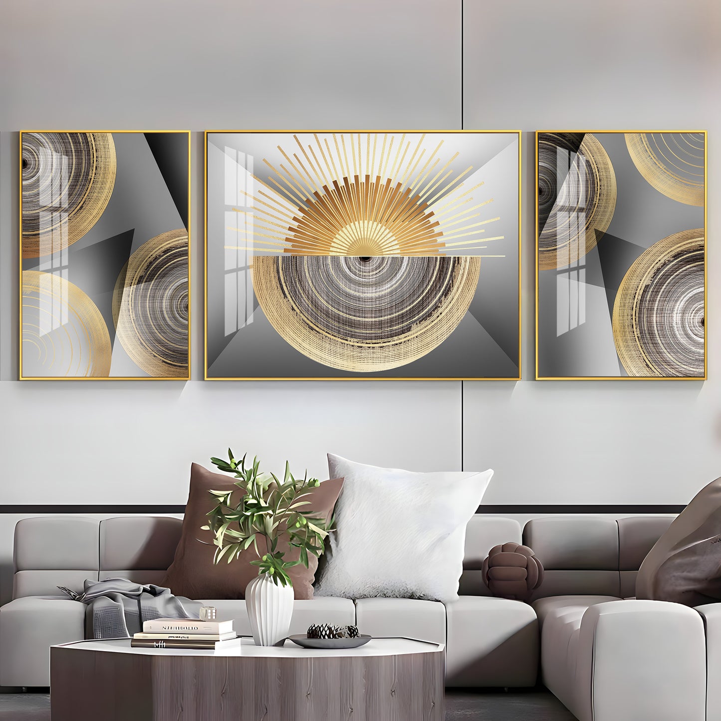 Gold Pearl Ring Premium Acrylic Wall Art (Set of 3)