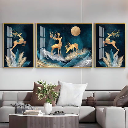 Deer In Paradise Premium Acrylic Wall Art (Set of 3)