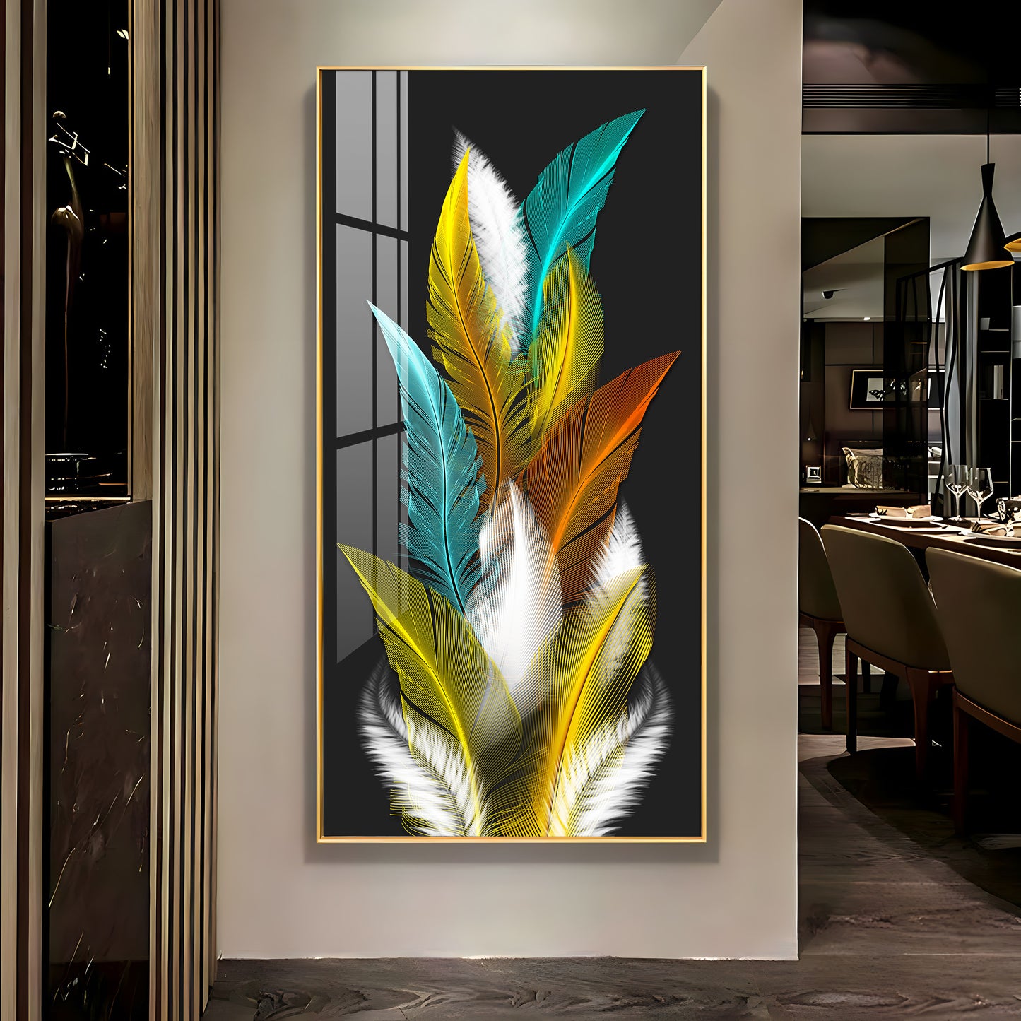 Sparkling Feathers Premium Acrylic Vertical Wall Art