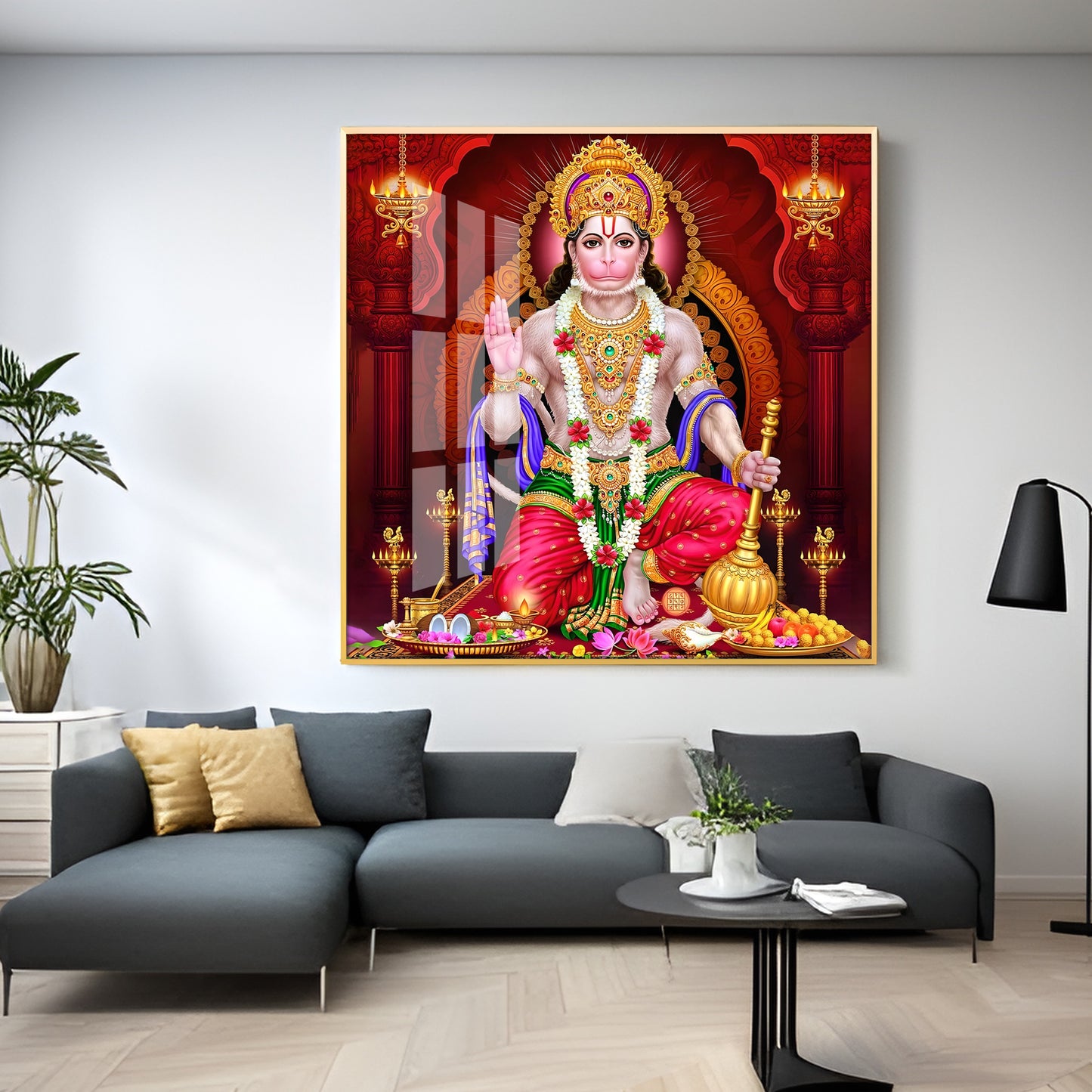 Sacred Harmony Of Hanuman Premium Acrylic Square Wall Art