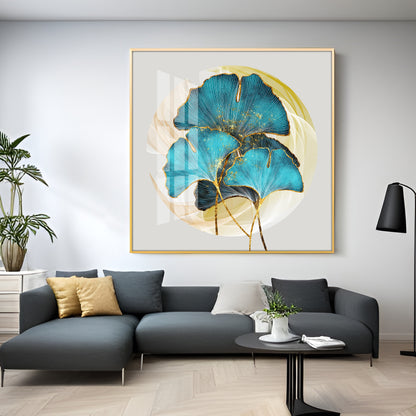 Golden Ginkgo Leaf Premium Acrylic Square Wall Art