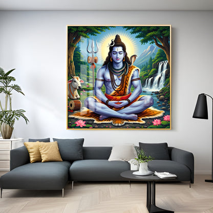 Lord Shiva in Contemplation Premium Acrylic Square Wall Art