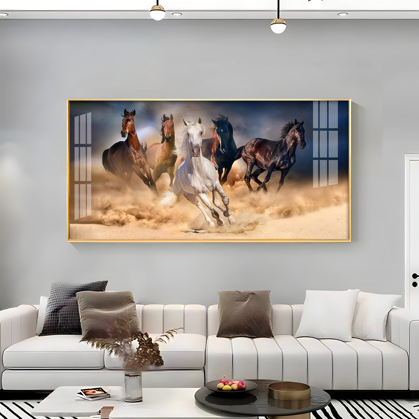 Lucky Running Vastu Horses Premium Acrylic Horizontal Wall Art