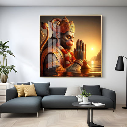 Hanuman Ji Worshipping Premium Acrylic Square Wall Art