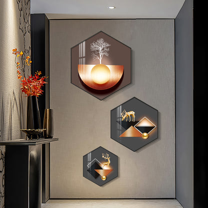 A Hoping Reindeer Premium Acrylic Hexagon Wall Art (Set of 3)