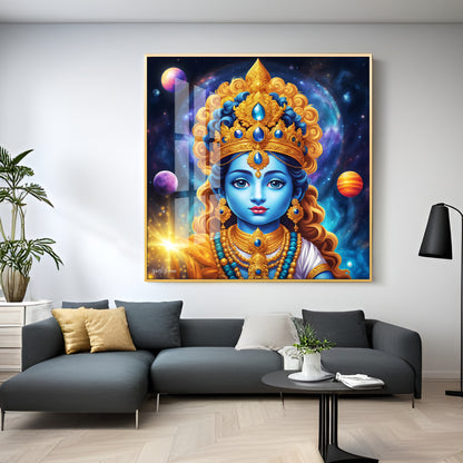 Krishna in Majestic Hues Premium Acrylic Square Wall Art