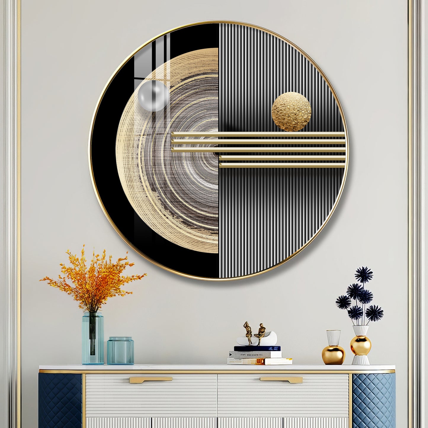 Golden Orb Premium Acrylic Round Wall Art
