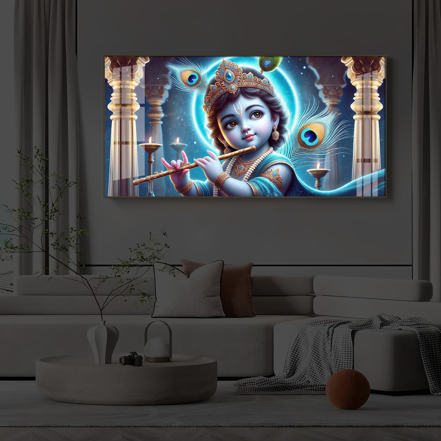 Bal Krishna Ji Modern Luxury Backlight Horizontal Wall Art